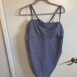 Maternity swimsuit top, navy and white striped adjustable straps. Size XXL
